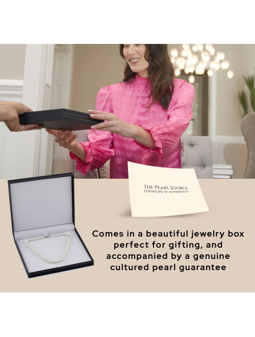 THE PEARL SOURCE White Freshwater Pearl Necklace for Women - Pearl Strand Necklace | Long Pearl Necklace with Genuine Cultured Pearls, 6.5mm-11mm
