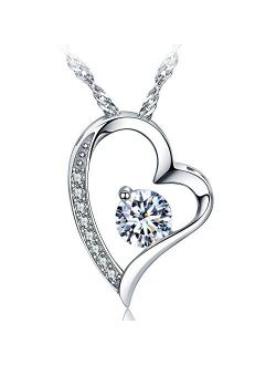 14k White Gold Plated Forever Lover Heart Pendant Necklace for Women