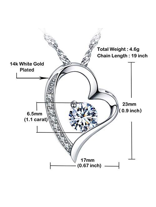 14k White Gold Plated Forever Lover Heart Pendant Necklace for Women