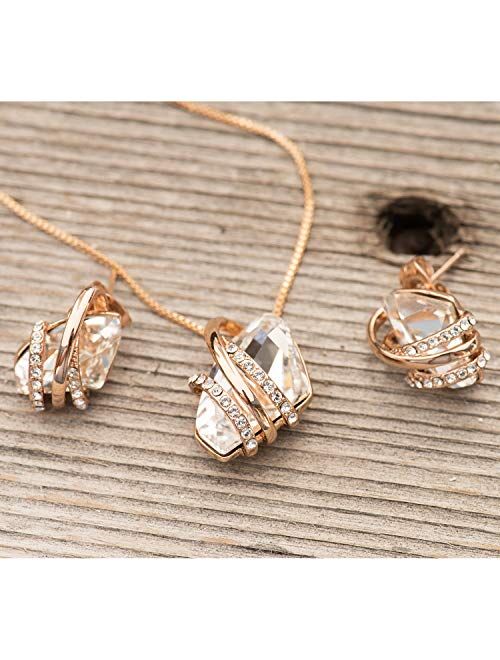 Leafael Wish Stone Pendant Necklace with Birthstone Crystal, 18K Rose Gold Plated/Silvertone, 18