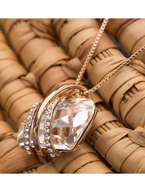 Leafael Wish Stone Pendant Necklace with Birthstone Crystal, 18K Rose Gold Plated/Silvertone, 18