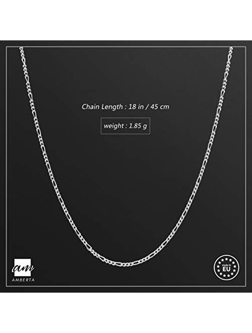 Amberta 925 Sterling Silver 1.5 mm Figaro Chain Necklace 14" 16" 18" 20" 22" 24" in