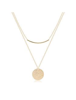 S.J JEWELRY Womens Simple Delicate Full Moon 14K Gold Plated/Rose Gold/Silver Plated Layered Pendant Handmade Star Chokers Necklaces