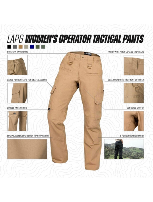 LA Police Gear Women's Operator Tractical Pant with 8 Pockets and Elastic Waist