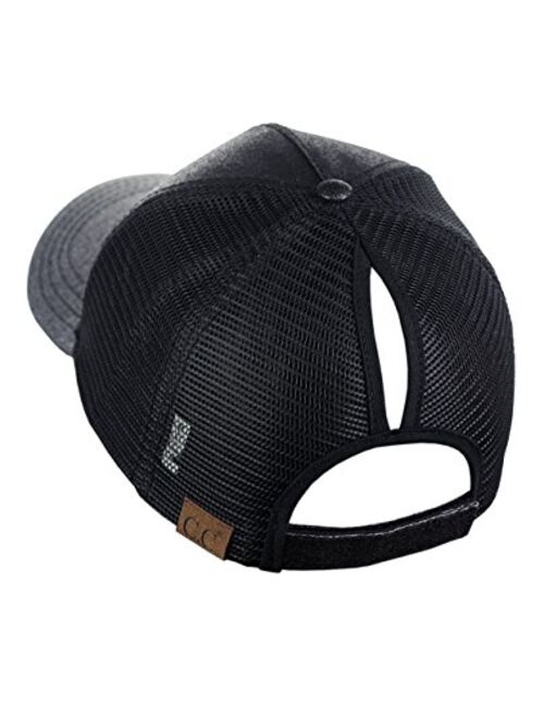 C.C Ponycap Messy High Bun Ponytail Adjustable Glitter Mesh Trucker Baseball Cap
