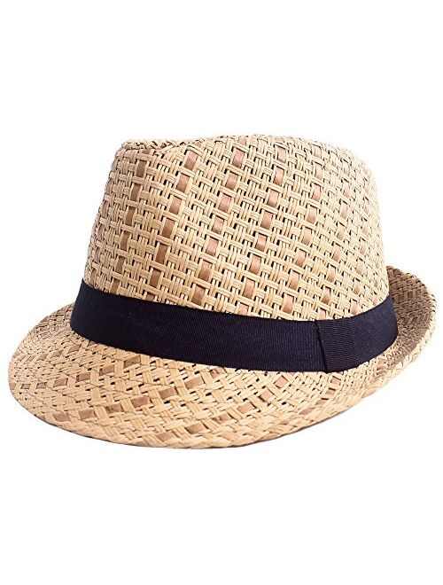 Simplicity Men/Women Summer Classic Short Brim Beach Sun Hat Straw Fedora Hat