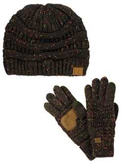 C.C Unisex Soft Stretch Cable Knit Beanie and Anti-Slip Touchscreen Gloves 2 Pc Set 2 Pc Set