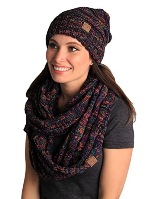 Funky Junque Oversized Slouchy Beanie Bundled with Matching Infinity Scarf 