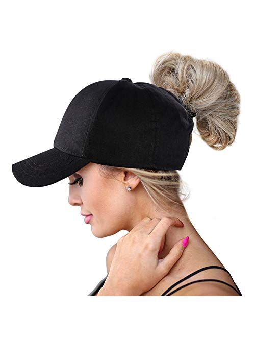 Gomerbesen Womens Ponytail Baseball Cap Cotton Adjustable Ponycaps Messy Bun Ball Hat