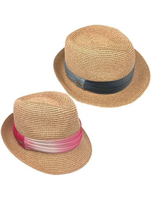 Funky Junque UPF50+ Womens Adjustable Multicolor Woven Pattern Short Brim Fedora Hat
