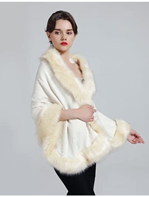 BEAUTELICATE Faux Fur Shawl Wrap Cape Stole Shrug Bridal Winter Wedding with Hook More Colors