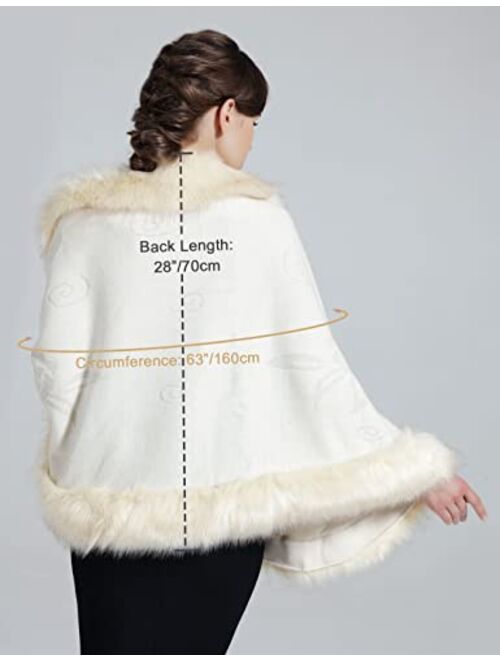 BEAUTELICATE Faux Fur Shawl Wrap Cape Stole Shrug Bridal Winter Wedding with Hook More Colors