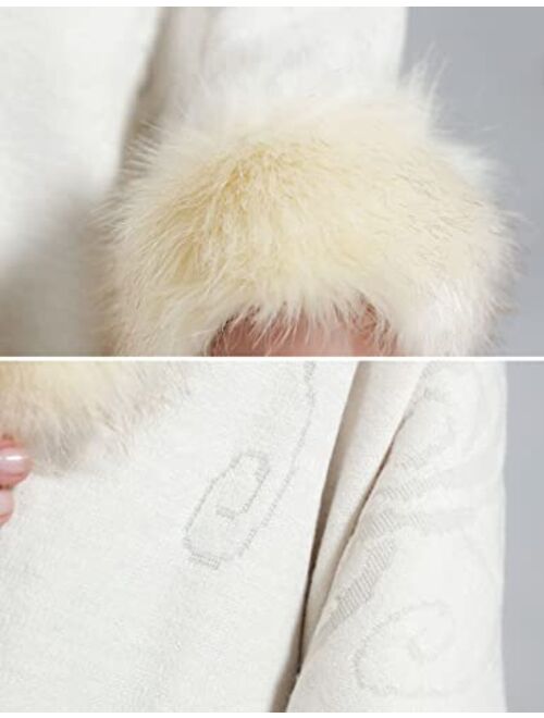 BEAUTELICATE Faux Fur Shawl Wrap Cape Stole Shrug Bridal Winter Wedding with Hook More Colors