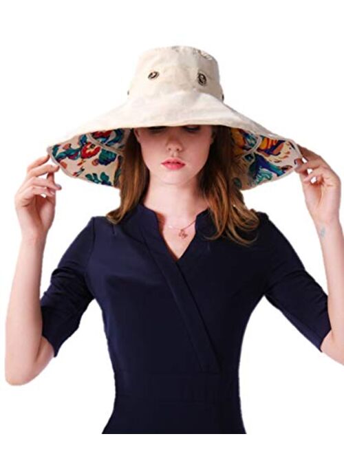 Packable Extra Large Brim Floppy Sun Hat Reversible UPF 50+ Beach Sun Bucket Hat
