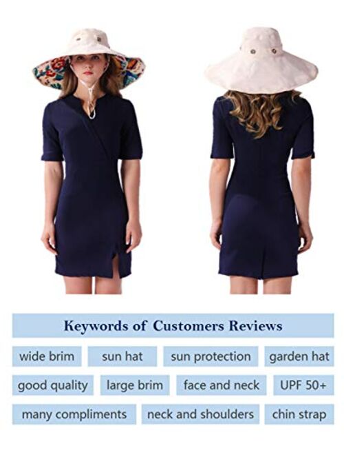 Packable Extra Large Brim Floppy Sun Hat Reversible UPF 50+ Beach Sun Bucket Hat