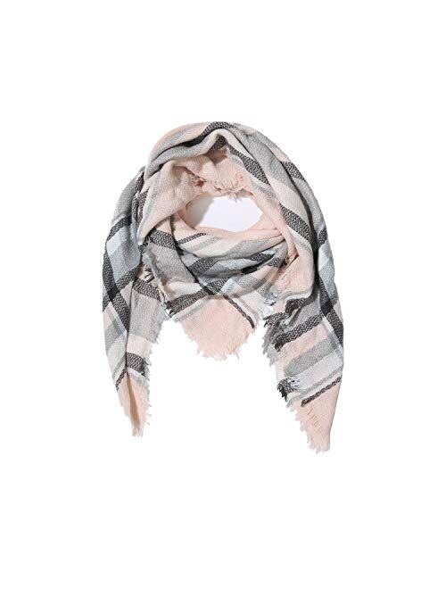 Easysmile Womens Blanket Scarf Buffalo Plaid Long Warp Shawls Fashion Tartan Knit Winter Warm Lattice Scarves