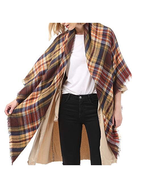 Zando Womens Winter Scarf Tassel Plaid Scarf Chunky Blanket Scarves Soft Lightweight Blanket Thick Large Wrap Shawl
