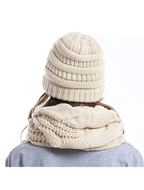 Double Couple Womens Scarf Beanie Hat Set Thick Winter Infinity Scarf Knit Scarfs for Women