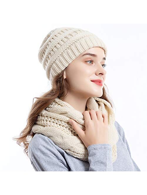 Double Couple Womens Scarf Beanie Hat Set Thick Winter Infinity Scarf Knit Scarfs for Women