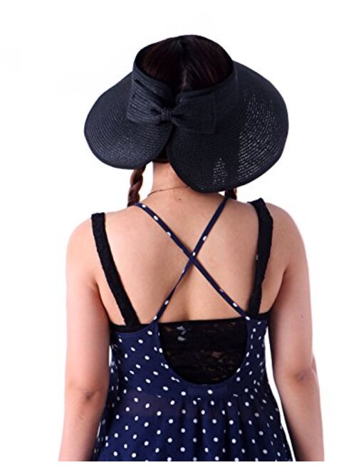 HDE Sun Visors for Women Roll Up Hat Beach Shade Sun Hats Packable Straw Cap
