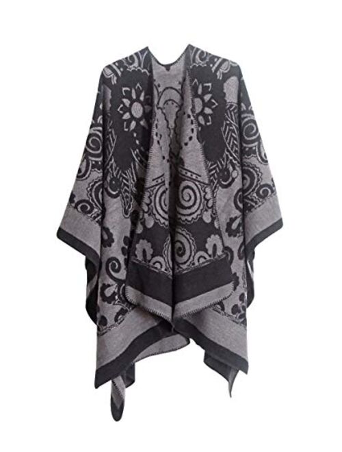 MissShorthair Women's Printed Shawl Wrap Fashionable Open Front Poncho Cape