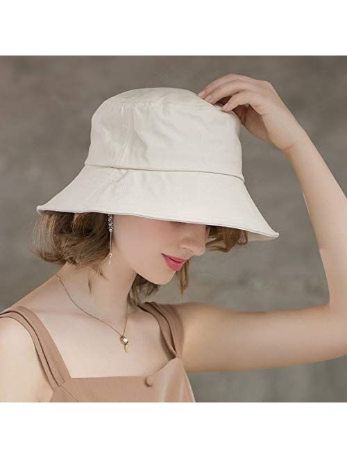 SOMALER Womens Cotton Wide Brim Sun Hats UPF50 UV Packable Beach Hat Summer Bucket Cap for Travel