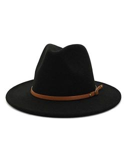 HUDANHUWEI Womens Fedora Hats with Belt Buckle Wide Brim Panama Fedora Cap