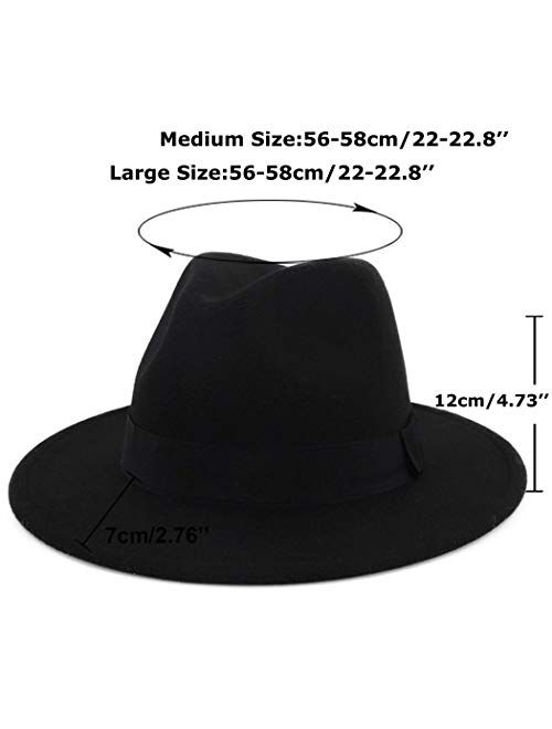 XINBONG Mens & Womens Black and Red Wide Brim Fedora Hat with Belt Buckle Band Two Tone Felt Panama Hat