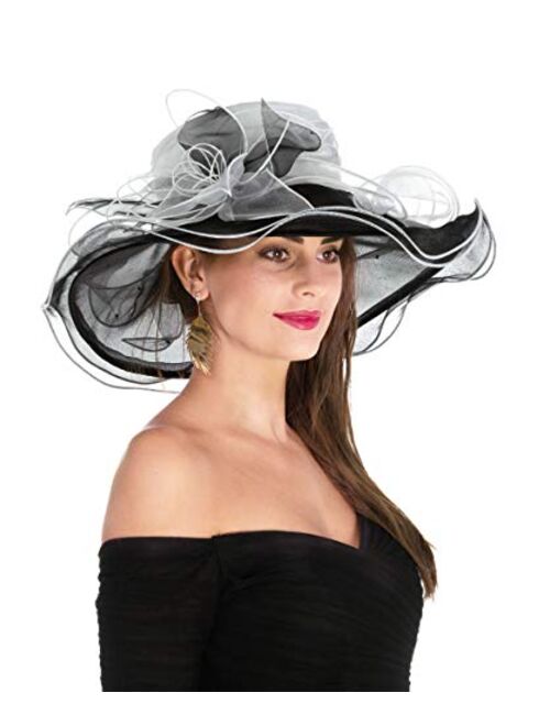 SAFERIN Women's Organza Church Kentucky Derby Hat Feather Veil Fascinator Bridal Tea Party Wedding Hat