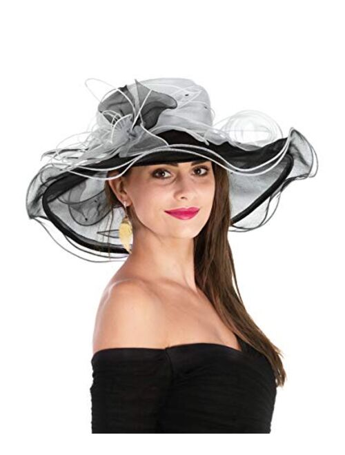SAFERIN Women's Organza Church Kentucky Derby Hat Feather Veil Fascinator 