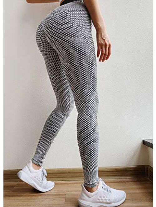 MOSHENGQI Ruched Butt Lifting High Waist Textured Yoga Pants Tummy Control Workout Leggings