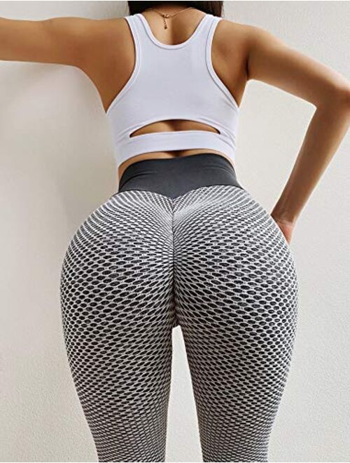 MOSHENGQI Womens Ruched Butt Lifting High Waist Yoga Pants Tummy Control Stretchy Workout Leggings Textured Booty Tights 