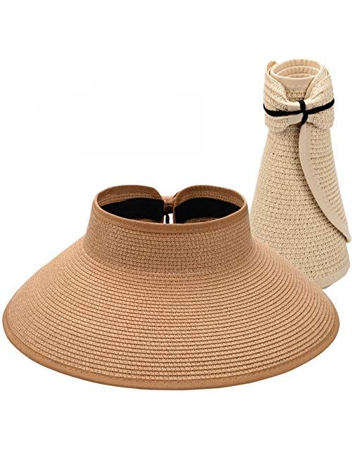 Maylisacc Foldable Straw Sun Visors for Women, Sun Protecetion Wide Brim Sun Hats Adjustable Topless Beach Hat