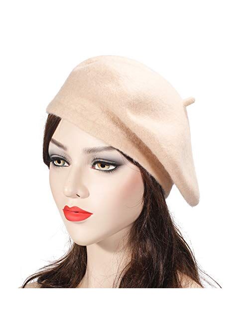 ZLYC Wool French Beret Hat Solid Color Beret Cap for Women Girls