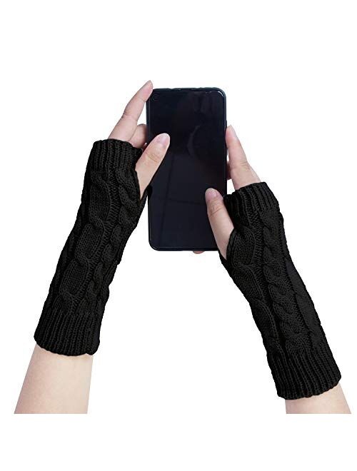 Loritta Womens Beanie Hats Winter Warm Chunky Soft Stretch Cable Knit Fingerless Gloves Set Gifts