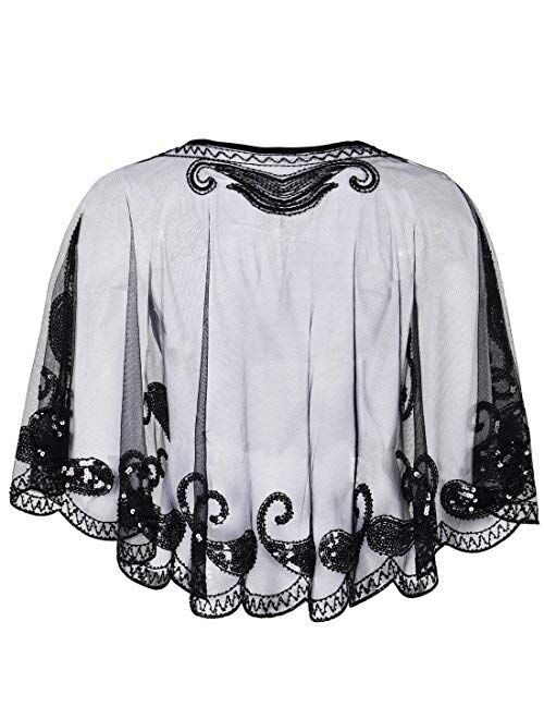 PrettyGuide Women's Evening Cape Sequin Deco Paisley 1920s Shawl Flapper Cover up