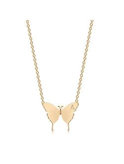 Mevecco Gold Dainty Initial Necklace 18K Gold Plated Butterfly Pendant Name Necklaces Delicate Everyday Necklace for Women Minimalist Personalized Jewelry