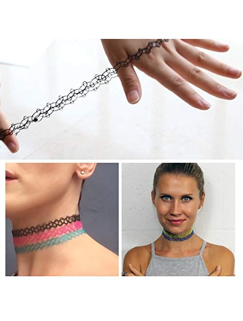 BodyJ4You 24PC Choker Necklace Set Henna Tattoo Stretch Elastic Jewelry Women Girl Gift Pack