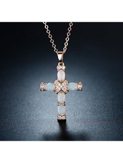 Barzel Rose Gold & White Gold Plated Created Opal Cross Chain with Pendant
