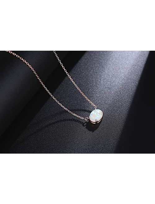 Ellena Rose Sterling Silver Opal Necklace, 925 Sterling Silver, Small Dainty Oval Opal Jewelry for Women, Gemstone Necklaces, Womens Jewelry, Simple Rose Gold Necklaces f