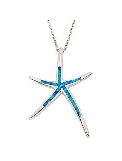 Sterling Silver, Gold Tone or Rose Tone Created Blue, White or Pink Opal Starfish 18" Pendant Necklace