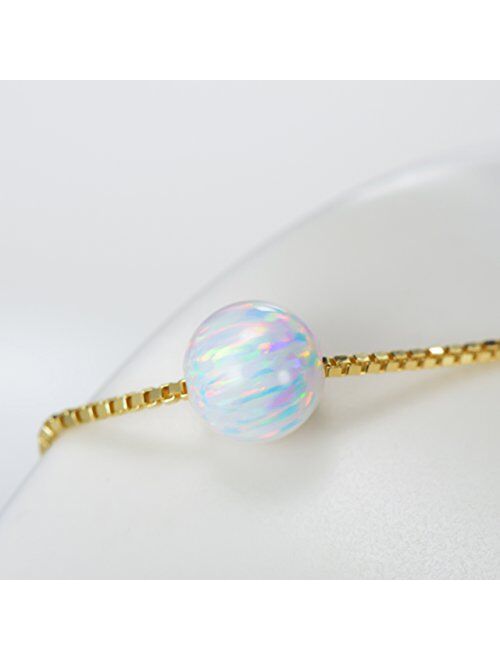 Sterling Silver 6mm Created Opal Choker Necklace - Choose Yellow Gold, Rose Gold, or Rhodium Finish