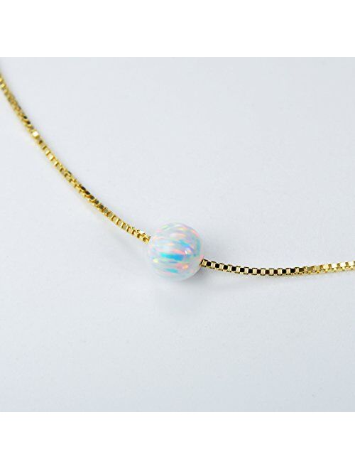 Sterling Silver 6mm Created Opal Choker Necklace - Choose Yellow Gold, Rose Gold, or Rhodium Finish