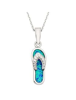 Sterling Silver and Gold Tone Created Blue Opal Flip-flop 18" Pendant Necklace