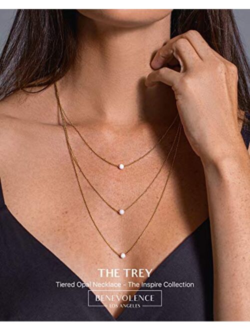Opal Layered Gold Necklaces For Women | 14k Gold Dipped Ball Chain, 3 Tiered White Fire Opal, Gold Necklace | Dainty Opal Necklaces For Women | Celebrity Approved Opal Je