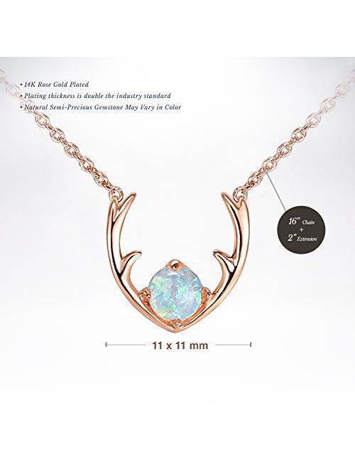 PAVOI 14K Gold Plated Native American Style Deer Antler Necklace with Created Opal 16-18"
