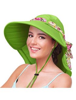 Womens Sun Hats Neck Flap Large Brim UV Protection Foldable Fishing Hiking Cap
