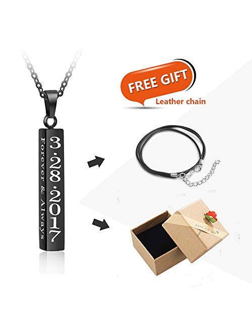 Love Jewelry Personalized Couple Stainless Steel Necklace Engraved Initial Name Vertical Bar Necklace Birthday Gifts for Boyfriend