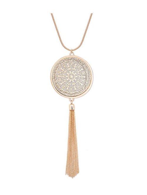 MOLOCH Long Necklaces for Woman Disk Circle Pendant Necklaces Tassel Fringe Necklace Set Statement Pendant