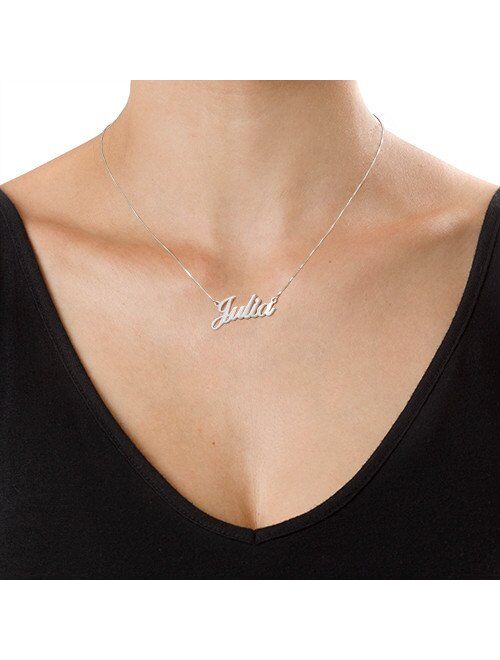 MyNameNecklace Personalized Classic Name Necklace -Custom Made Nameplate Pendant Precious Metals Sterling Silver and Gold- Jewelry Gift for Women